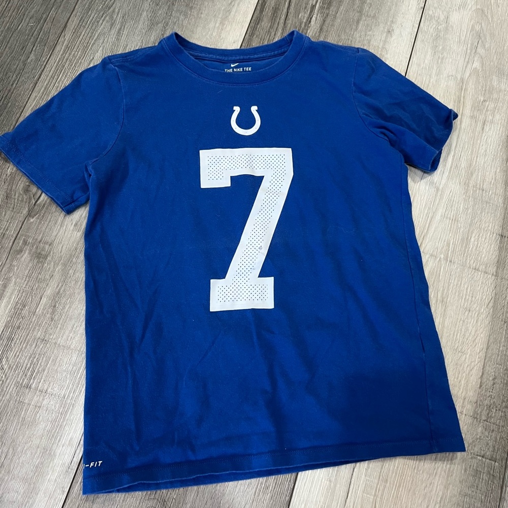 Nike Indianapolis Colts Blue Kids Short Sleeve Tee with White Number 7.